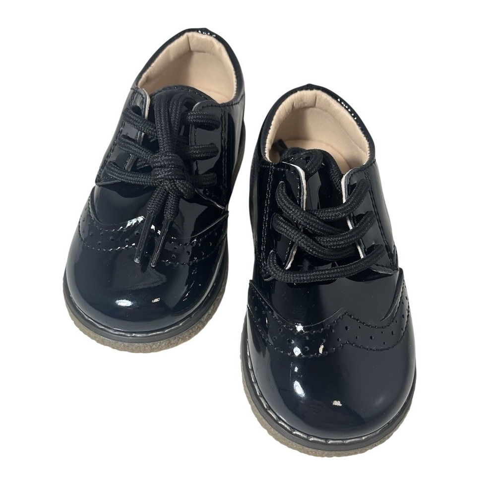 Toddler Boy Dress Shoes Size 23 Patent Black Shiny Wedding Christening Formal